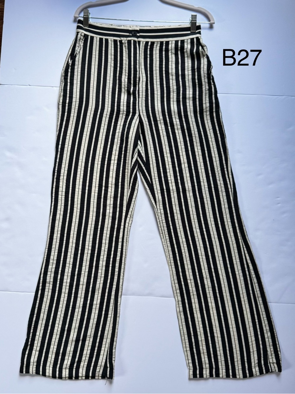 Women’s Black and Cream Vertical Stripe Pants